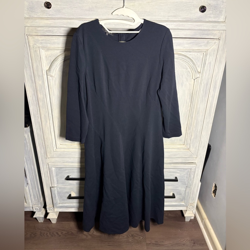 Lafayette 148 Navy Ponte Fit Flare Dress Quiet Luxury Office Classic